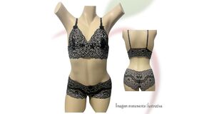 CONJUNTO BABY DOLL - RENDA PRETA - TAM. UNICO